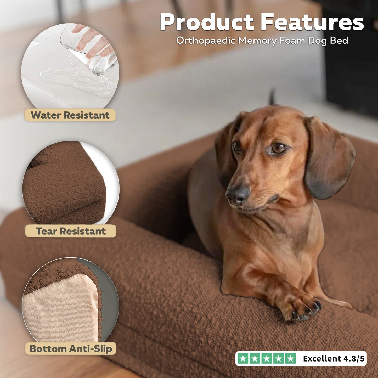Brown Silent-night Premium Orthopaedic Dog Bed With Reflex Memory Foam & Hardwearing Washable Cover - Ideal For All Dog Breeds