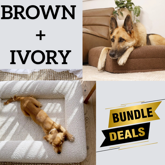 Bundle - 1 X Ivory & 1 X Brown Boucle Fabric & Orthopaedic Foam Dog Beds