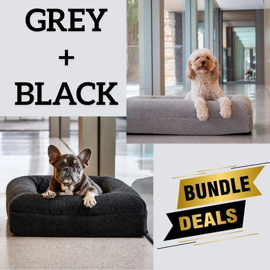 Bundle - 1 X Black & 1 X Grey Boucle Fabric & Orthopaedic Foam Dog Beds