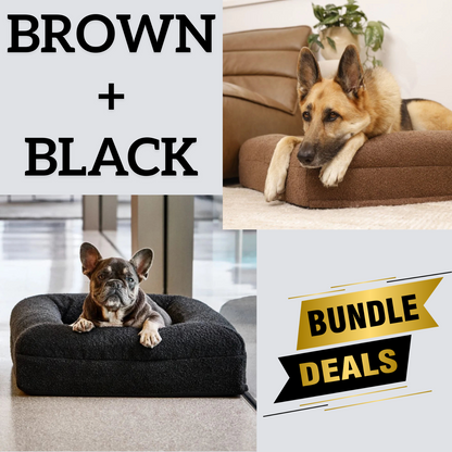 Bundle - 1 X Black & 1 X Brown Boucle Fabric & Orthopaedic Foam Dog Beds