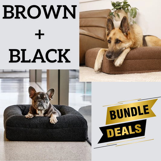 Bundle - 1 X Black & 1 X Brown Boucle Fabric & Orthopaedic Foam Dog Beds