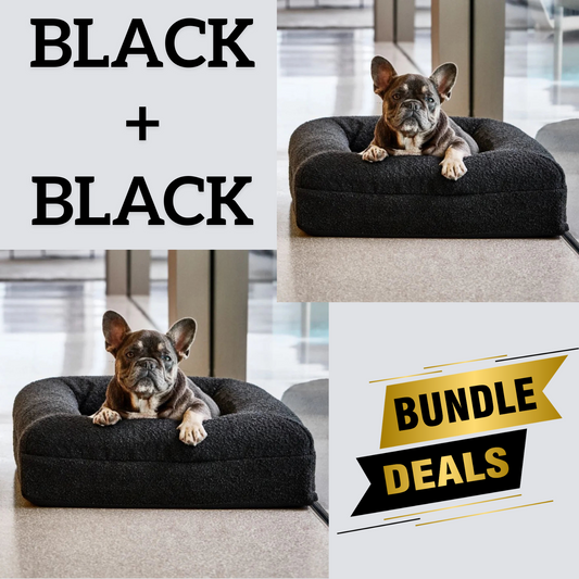 Bundle - 2 X Black Boucle Fabric & Orthopaedic Foam Dog Beds