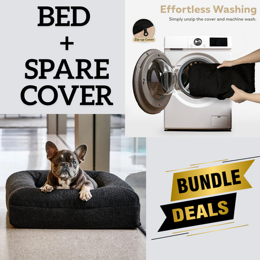 Bundle - Black Boucle Fabric & Orthopaedic Foam Dog Bed + Spare Cover
