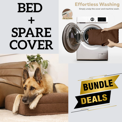 Bundle - Brown Boucle Fabric & Orthopaedic Foam Dog Bed + Spare Cover