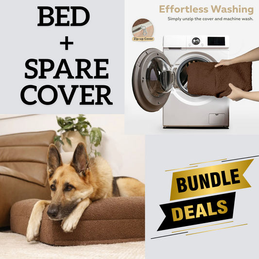 Bundle - Brown Boucle Fabric & Orthopaedic Foam Dog Bed + Spare Cover