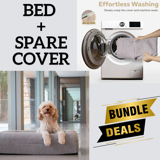 Bundle - Grey Boucle Fabric & Orthopaedic Foam Dog Bed + Spare Cover