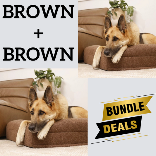 Bundle - 2 X Brown Boucle Fabric & Orthopaedic Foam Dog Beds