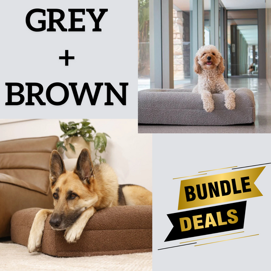 Bundle - 1 X Brown & 1 X Grey Boucle Fabric & Orthopaedic Foam Dog Beds