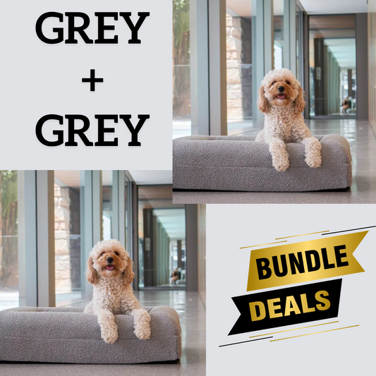 Bundle - 2 X Grey Boucle Fabric & Orthopaedic Foam Dog Beds