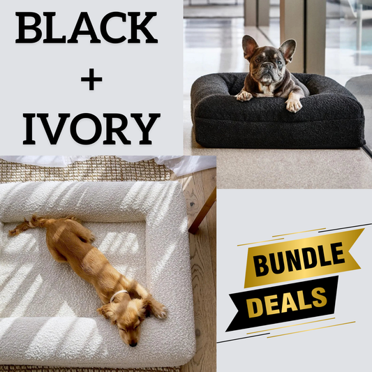 Bundle - 1 X Ivory & 1 X Black Boucle Fabric & Orthopaedic Foam Dog Beds