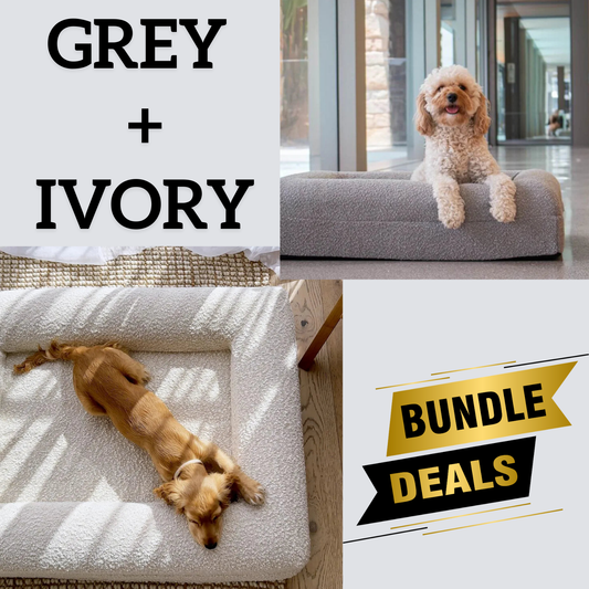 Bundle - 1 X Ivory & 1 X Grey Boucle Fabric & Orthopaedic Foam Dog Beds