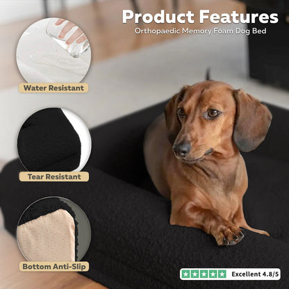 Black Veterinarian Approved Memory Foam Dog Bed - Arthritis & Hip Support + Ideal For All Dog Breeds
