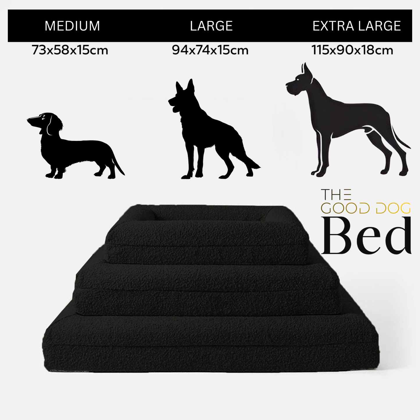 Black Vet Approved Memory Foam Dog Bed - Medium - Arthritis & Hip Support + Ideal For All Dog Breeds
