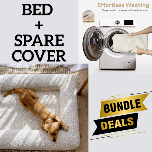 Bundle - Ivory Boucle Fabric & Orthopaedic Foam Dog Bed + Spare Cover